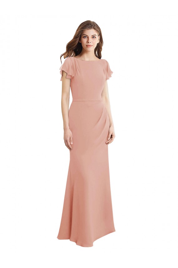 Sleeveless High Neck Soft Chiffon Bliss Pink Long Prom Dress / Bridesmaid Dress Cardiff