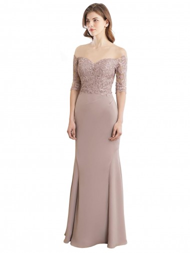 Half Sleeves High Neck Soft Chiffon & Lace Long Bridesmaid Dress Cardiff