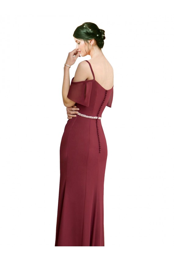 Cold Shoulder Sweetheart Soft Chiffon Burgundy Long Bridesmaid Dress Cardiff