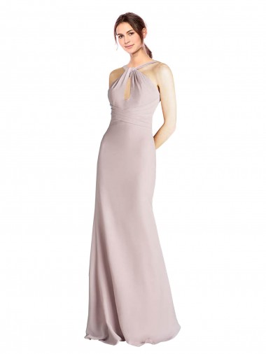 Sleeveless High Neck Soft Chiffon Sheath Long Bridesmaid Dress Cardiff