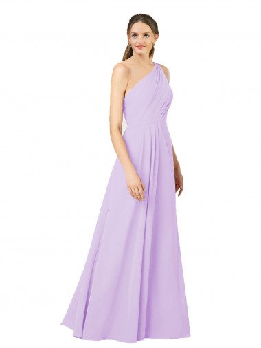 Sleeveless One Shoulder Soft Chiffon Lilac Long Formal Evening Gown / Bridesmaid Dress Cardiff