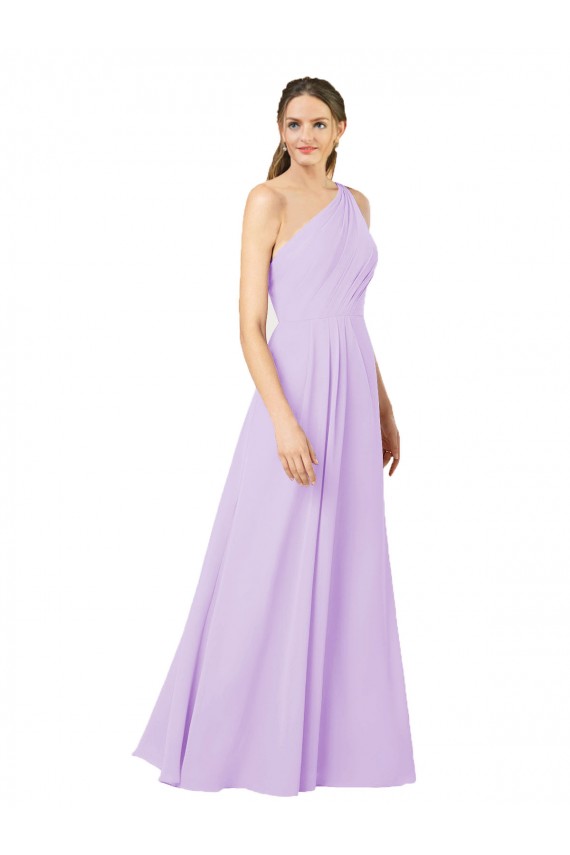 Sleeveless One Shoulder Soft Chiffon Lilac Long Formal Evening Gown / Bridesmaid Dress Cardiff
