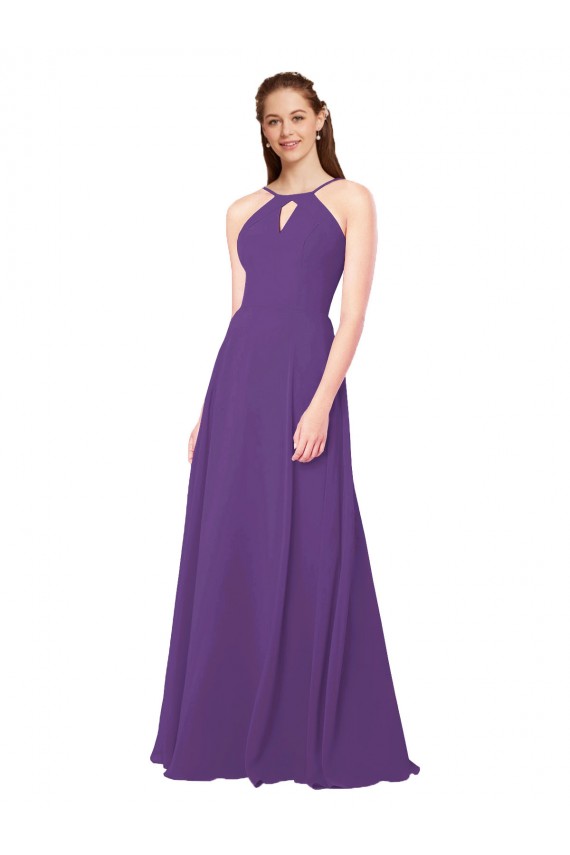 Sleeveless High Neck Soft Chiffon Plum Purple Long Bridesmaid Dress Cardiff