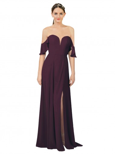 Cold Shoulder Sweetheart Soft Chiffon Grape Long Formal Dress / Bridesmaid Dress Cardiff