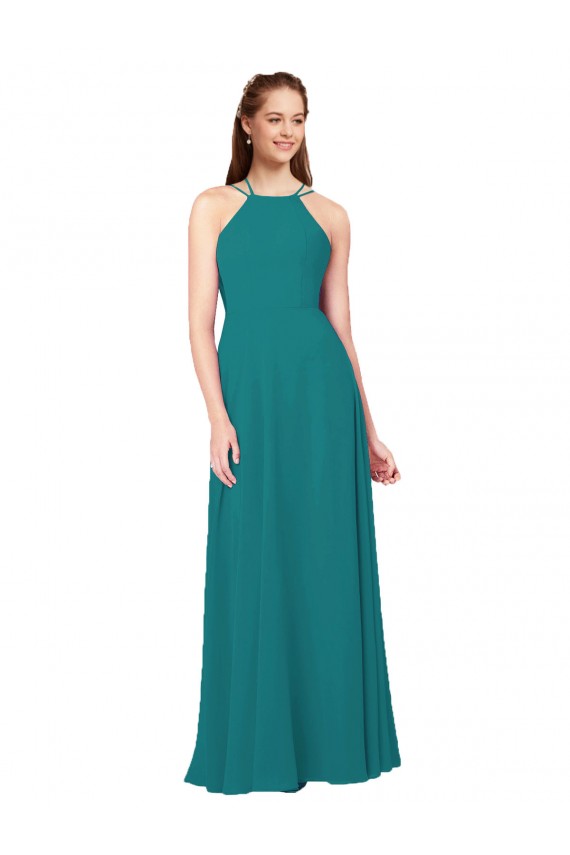 Sleeveless High Neck Soft Chiffon Hunter Long Bridesmaid Dress Cardiff