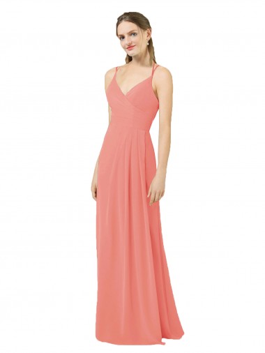 Sleeveless V-Neck Soft Chiffon Desert Rose Long Bridesmaid Dress Cardiff