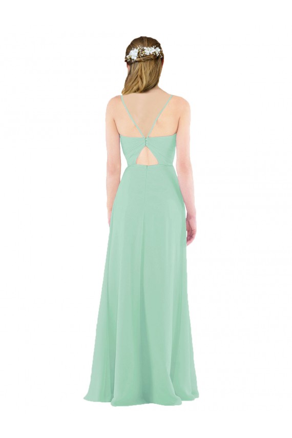 Sleeveless V-Neck Soft Chiffon Mint Green Long Bridesmaid Dress Cardiff