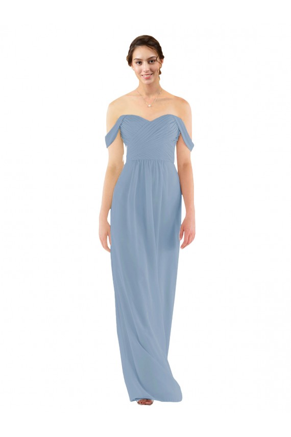 Sleeveless Sweetheart Soft Chiffon Dusty Blue Long Bridesmaid Dress Cardiff