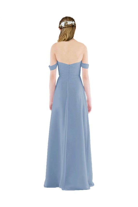 Sleeveless Sweetheart Soft Chiffon Dusty Blue Long Bridesmaid Dress Cardiff