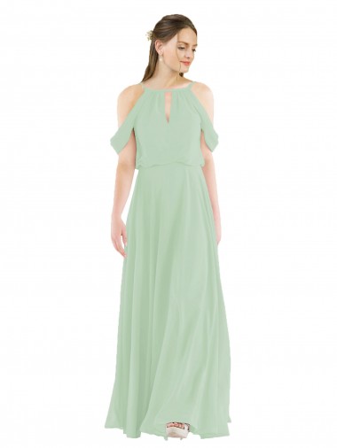 Sleeveless Off the Shoulder Soft Chiffon Sage Long Bridesmaid Dress Cardiff