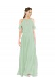Sleeveless Off the Shoulder Soft Chiffon Sage Long Bridesmaid Dress Cardiff