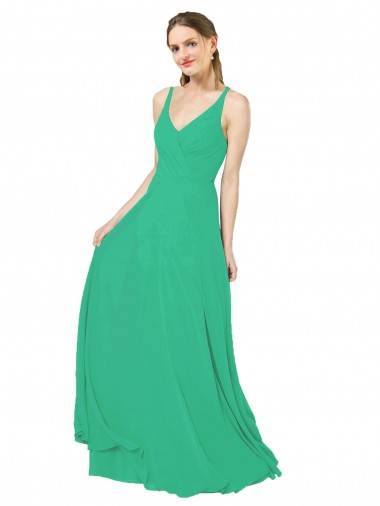 Sleeveless V-Neck Soft Chiffon Emerald Green Long Bridesmaid Dress Cardiff