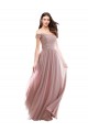 Cap Sleeves Off the Shoulder Soft Chiffon & Lace Pink Long Bridesmaid Dress Cardiff