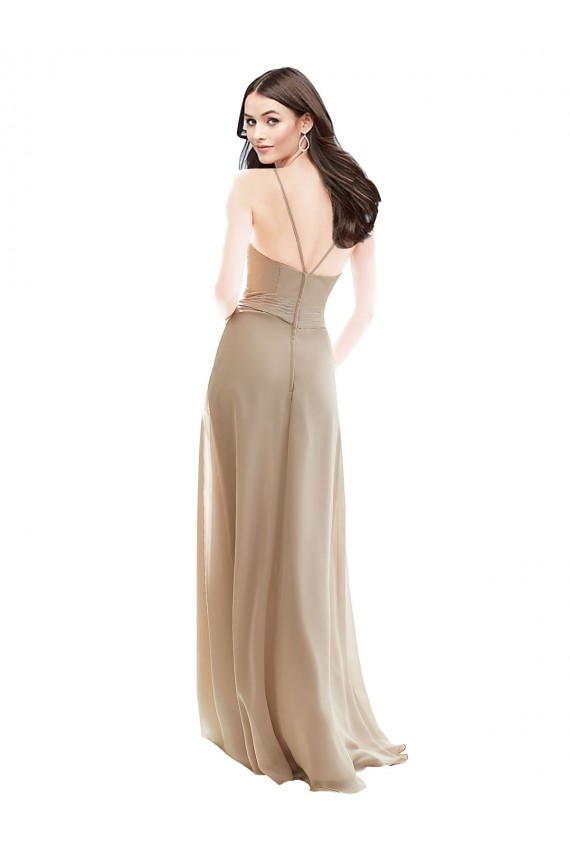 Sleeveless High Neck Soft Chiffon Champagne Long Bridesmaid Dress Cardiff