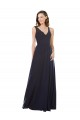 Sleeveless V-Neck Soft Chiffon & Lace Dark Navy Long Bridesmaid Dress Cardiff