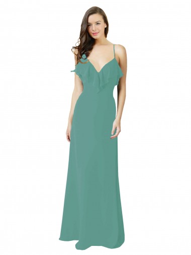 Sleeveless V-Neck Soft Chiffon Icelandic Silver Long Bridesmaid Gown Cardiff
