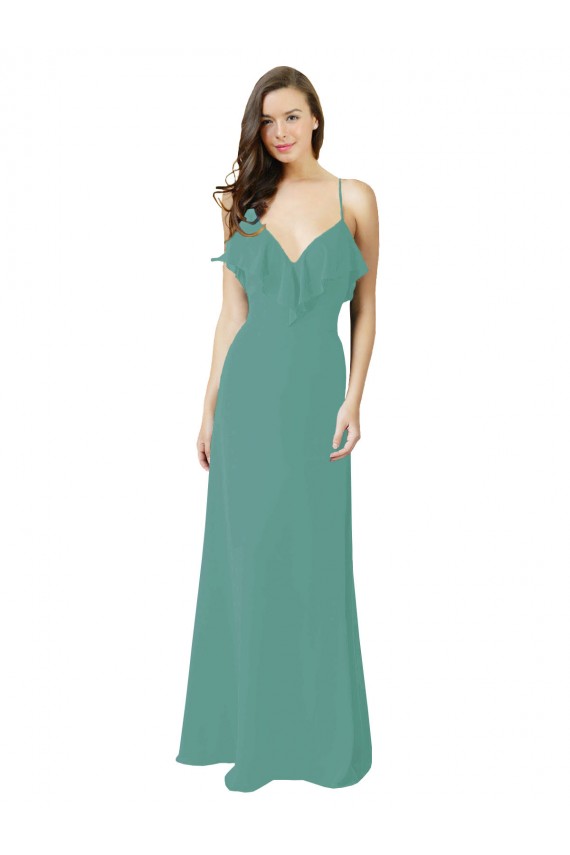 Sleeveless V-Neck Soft Chiffon Icelandic Silver Long Bridesmaid Gown Cardiff