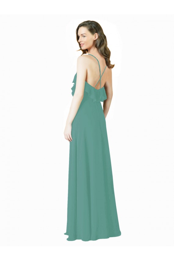 Sleeveless V-Neck Soft Chiffon Icelandic Silver Long Bridesmaid Gown Cardiff