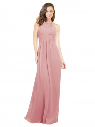 Sleeveless Halter Neck Soft Chiffon Bliss Pink A-Line Long Bridesmaid Dress Cardiff