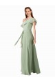 Flutter Sleeves One Shoulder Soft Chiffon Smoke Green Long Bridesmaid Dress Cardiff