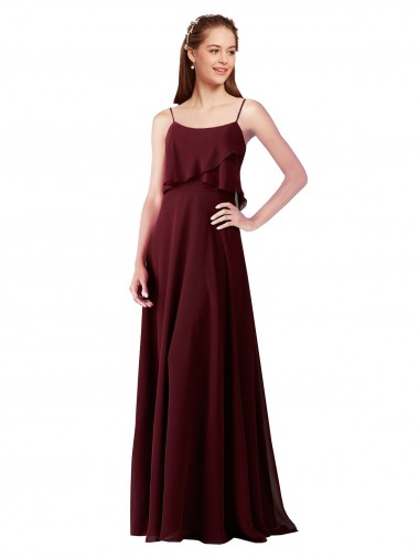 Sleeveless Spaghetti Straps Chiffon Burgundy Gold Long Bridesmaid Gowns Cardiff
