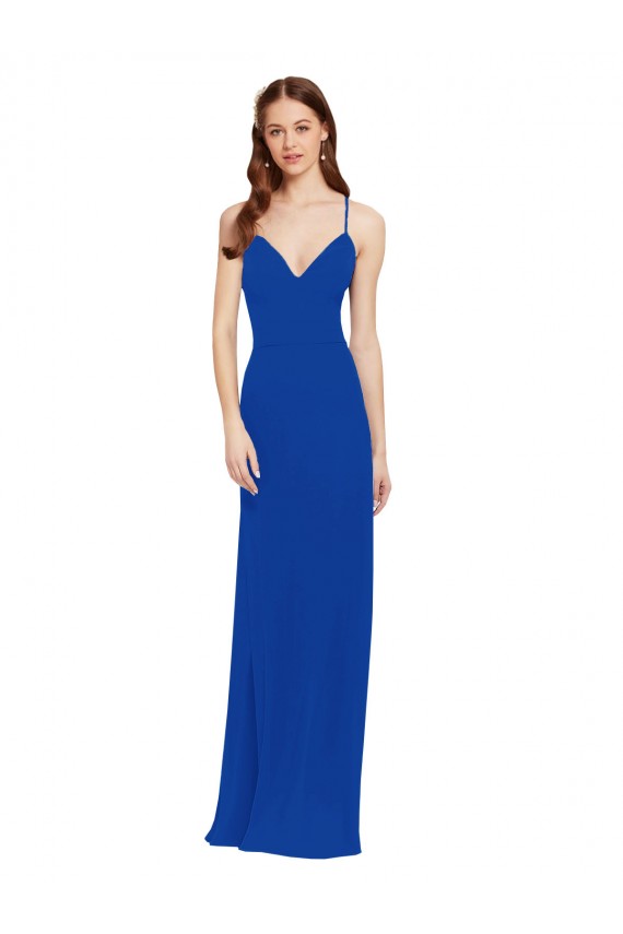 Sleeveless V-Neck Soft Chiffon Royal Blue Long Bridesmaid Dress / Formal Dress Cardiff