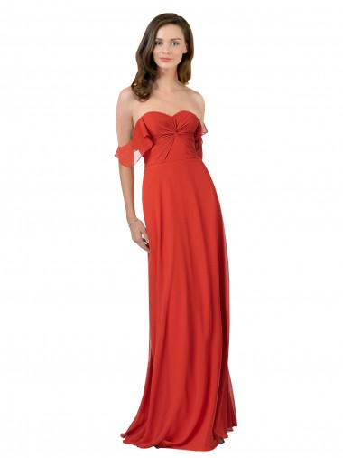 Sleeveless Strapless Soft Chiffon Red Long Bridesmaid Dress Cardiff