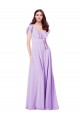 Cap Sleeves V-Neck Soft Chiffon Lilac Long Bridesmaid Dress / Formal Dress Cardiff
