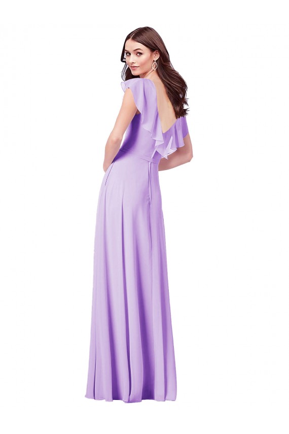 Cap Sleeves V-Neck Soft Chiffon Lilac Long Bridesmaid Dress / Formal Dress Cardiff