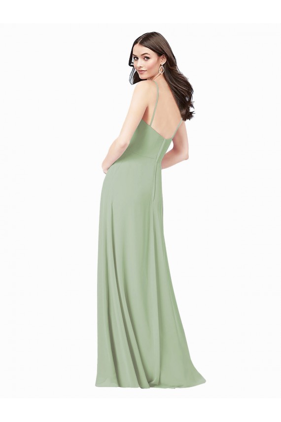 Sleeveless Spaghetti Straps Soft Chiffon Smoke Green Long Bridesmaid Dress Cardiff