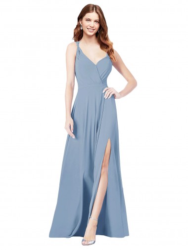Sleeveless V-Neck Soft Chiffon Dusty Blue Long Formal Dress / Bridesmaid Dress Cardiff