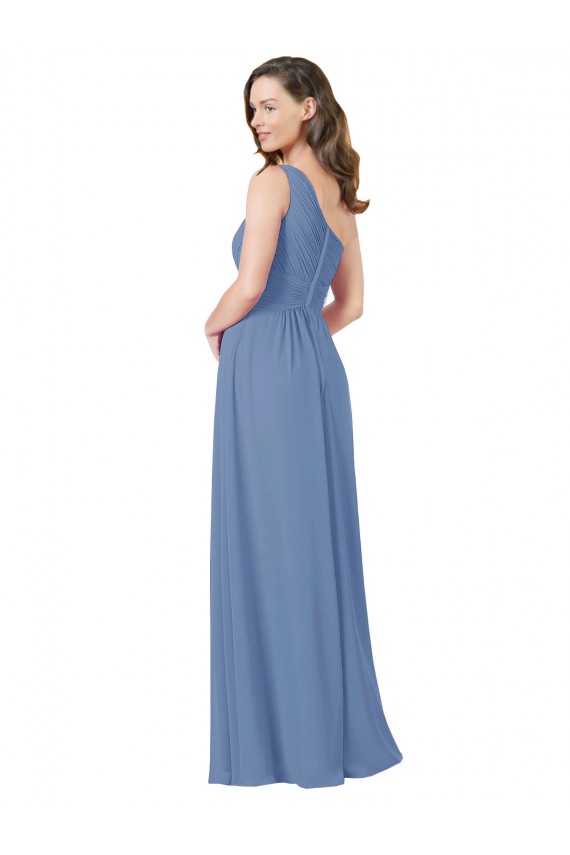 Sleeveless One Shoulder Soft Chiffon Windsor Blue Long Bridesmaid Dress Cardiff