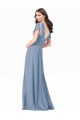 Cap Sleeves V-Neck Soft Chiffon Dusty Blue Long Black Tie Prom Dress / Bridesmaid Dress Cardiff