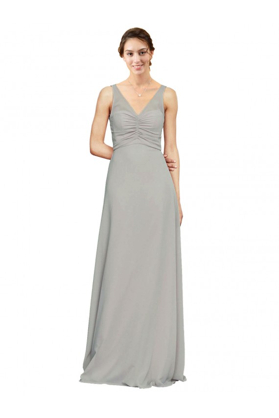 Sleeveless Sweetheart Soft Chiffon Silver Long Bridesmaid Dress Cardiff