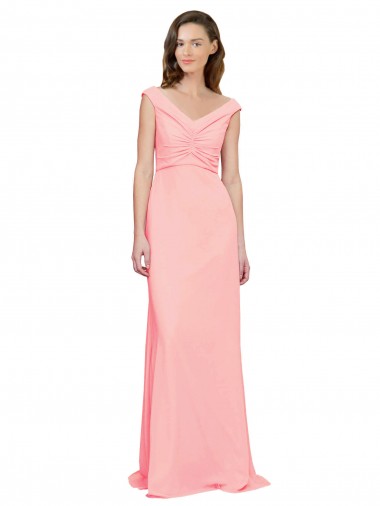 Sleeveless V-Neck Soft Chiffon Salmon Long Bridesmaid Dress Cardiff