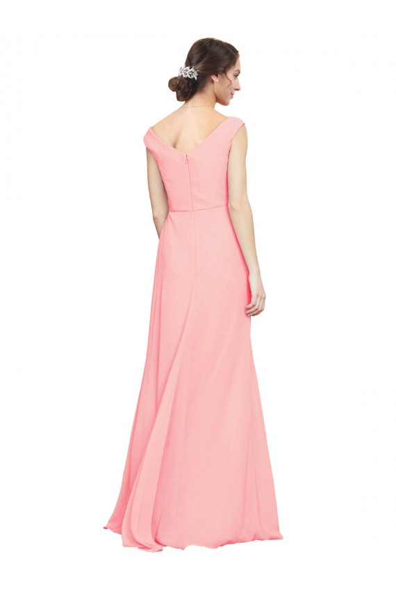 Sleeveless V-Neck Soft Chiffon Salmon Long Bridesmaid Dress Cardiff