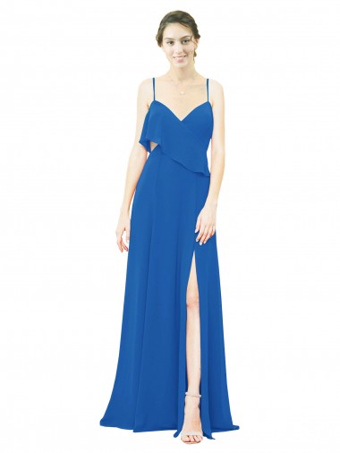 Sleeveless Spaghetti Straps Soft Chiffon Royalty Long Bridesmaid Dress Cardiff