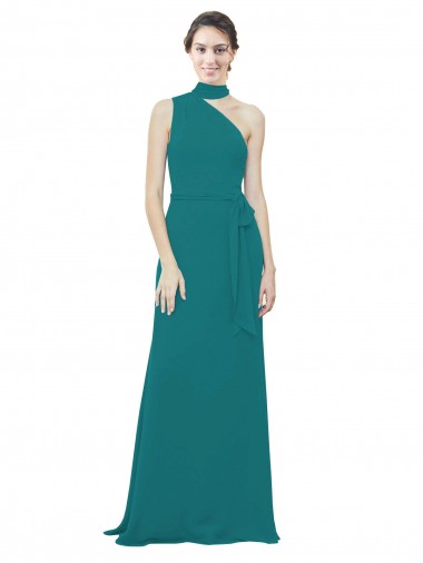 Sleeveless One Shoulder Soft Chiffon Hunter Long Bridesmaid Dress Cardiff