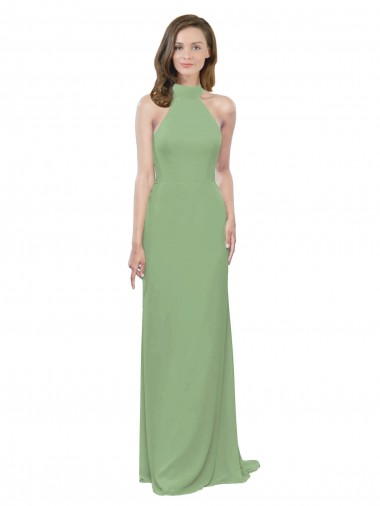 Sleeveless High Neck Soft Chiffon Seagrass Long Formal Dress / Bridesmaid Dress Cardiff