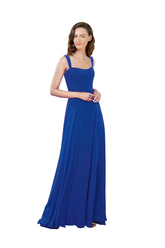 Sleeveless Square Neck Soft Chiffon Royal Blue Long Bridesmaid Dress Cardiff