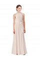 Sleeveless High Neck Soft Chiffon Cream Pink Long Bridesmaid Dress Cardiff