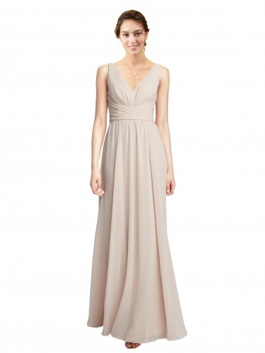 Sleeveless V-Neck Soft Chiffon Cream Pink Long Formal Dress / Bridesmaid Dress Cardiff