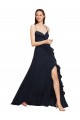 Sleeveless V-Neck Soft Chiffon Dark Navy Long Bridesmaid Dresses Cardiff