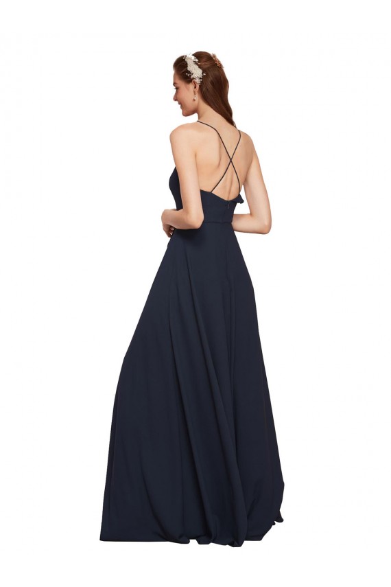 Sleeveless V-Neck Soft Chiffon Dark Navy Long Bridesmaid Dresses Cardiff