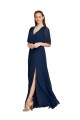 Flutter Sleeves V-Neck Soft Chiffon Dark Navy Long Bridesmaid Dress / Formal Dress Cardiff