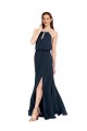 Sleeveless Halter Neck Chiffon Dark Navy Long Bridesmaid Dress / Evening Dress Cardiff
