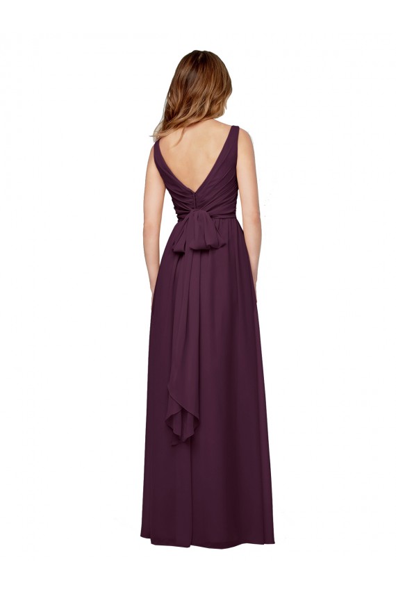 Sleeveless V-Neck Chiffon Grape Long Evening Gowns / Bridesmaid Dresses Cardiff