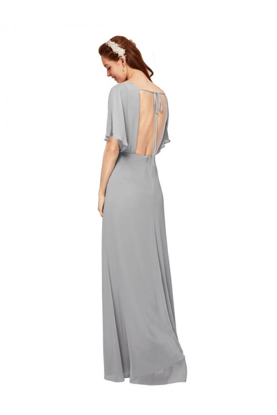 Flutter Sleeves V-Neck Chiffon Royal Blue Long Bridesmaid Dress / Evening Gowns Cardiff