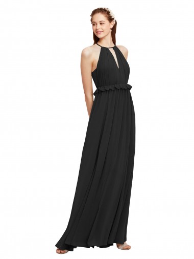 Sleeveless Halter Neck Soft Chiffon Black Long Bridesmaid Dress Cardiff