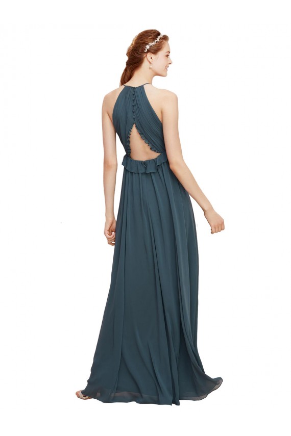 Sleeveless Halter Neck Soft Chiffon Black Long Bridesmaid Dress Cardiff